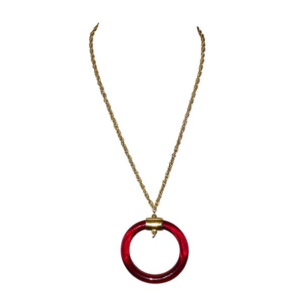 Necklace Circle L Pendant Women Plastic Metal Gold Chain Brown - Picture 2 of 4